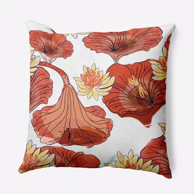 18" x 18" Orange and White Lotokoi Outdoor Throw Pillow