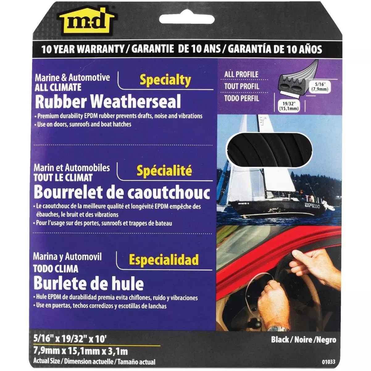 M-D Building Products 10 Ft. Black Large Rubber Auto & Marine Weatherseal for All Climates